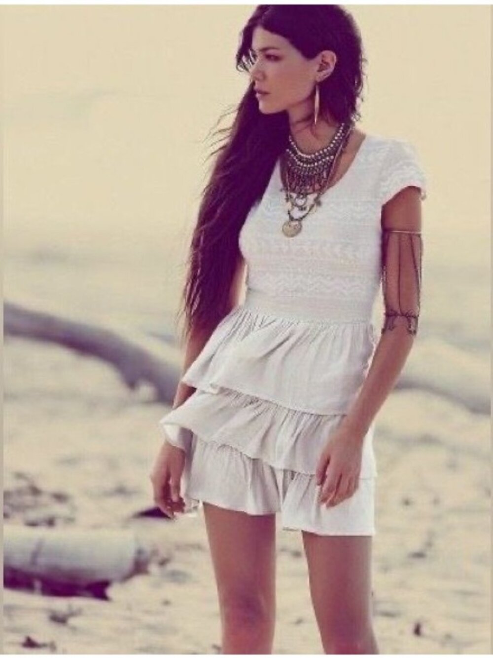 Free People White Tiered Ruffle Hem Mini Dress Large